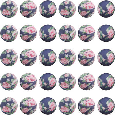 30pcs Round with Flower Pattern Silicone Focal Beads