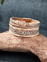 Boho Style Rhinestone & Heart Decorated Multi-layer Bracelet, Magnetic Buckle PU Leather Bracelet, Fashionable Jewelry for Wo...