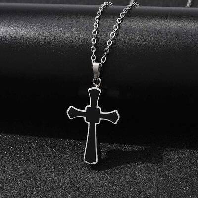 304 Stainless Steel Black Enamel Cross Urn Ashes Necklaces