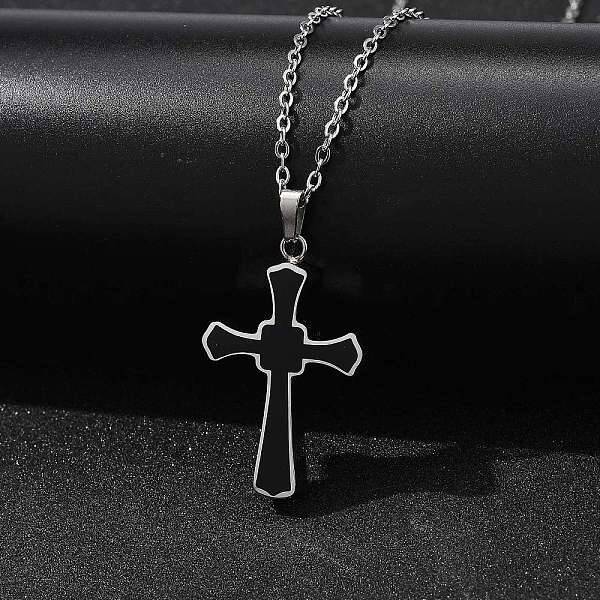 304 Stainless Steel Black Enamel Cross Urn Ashes Necklaces
