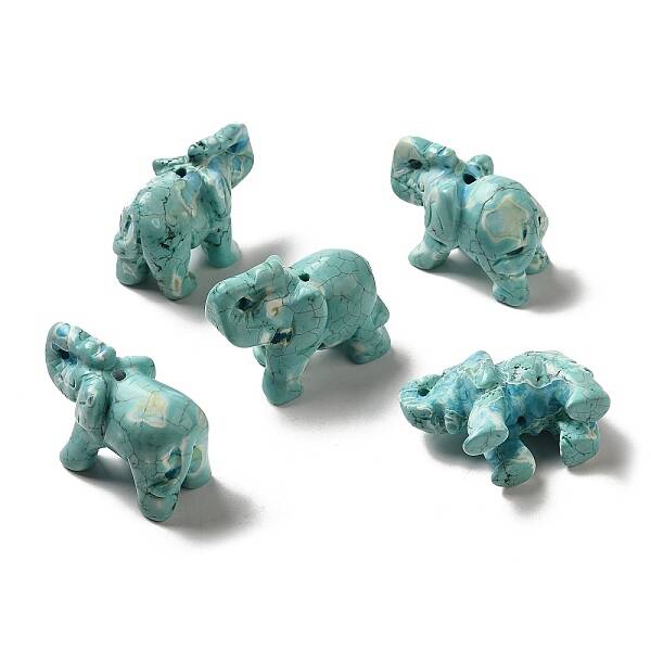 Natural Howlite Carved Elephant Beads