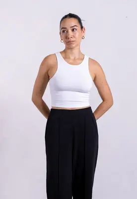 Organic Cotton High-Neck Cropped Tank, White | Size: M