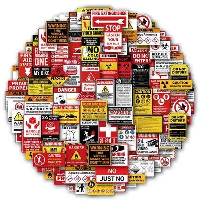 Warning Sign Sticker, 75pcs Cartoon Warning Sign Sticker, DIY Decorative Sticker for Phone Case, Computer, Guitar, Bag, Water...