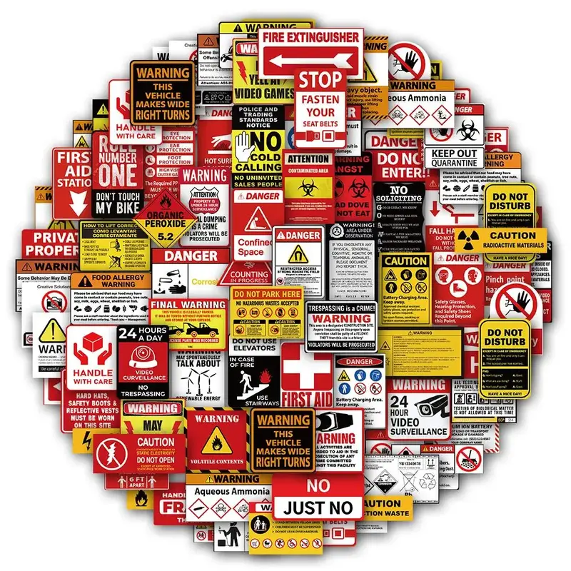 Warning Sign Sticker, 75pcs Cartoon Warning Sign Sticker, DIY Decorative Sticker for Phone Case, Computer, Guitar, Bag, Water...