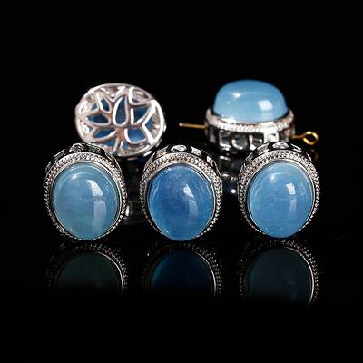 Alloy Pave Natural Blue Aquamarine Beads