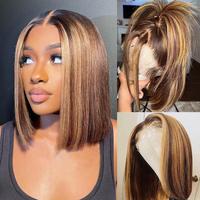 Bob Wig Human Hair Highlight Ombre 13x4 Lace Front Wigs 4/27 Honey Blonde Glueless Wigs Human Hair Pre Plucked with Baby Hair...