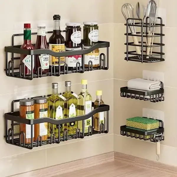 Shower Caddy 5 Pack Adhesive Shelf Organizers for Bathroom Kitchen, No Drilling, Shower Caddy Organizer, Rustproof Stainless ...