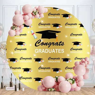 Aperturee Circle Black Bachelor Cap Gold Graduation Backdrops