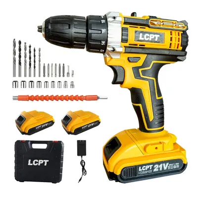 LCPT 21V Cordless Electric Drill Set, Electric Drill with Dual Speed Adjustable, Durable Electric Drill for Home DIY and Ele...