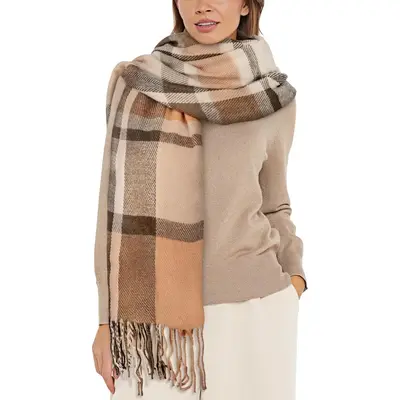 YSense Women's Long Plaid Blanket Scarf Chunky Oversized Winter Fall Warm Scarf Big Tartan Scarves Wrap Shawl Ladies Gifts