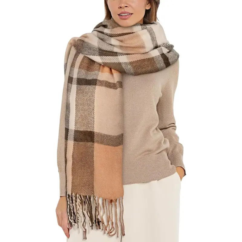 YSense Women's Long Plaid Blanket Scarf Chunky Oversized Winter Fall Warm Scarf Big Tartan Scarves Wrap Shawl Ladies Gifts