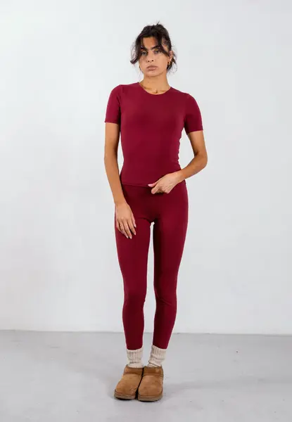 Organic Cotton Leggings, Ruby Wine | Size: XL