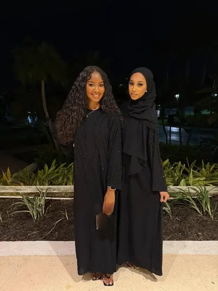 Amira Black on Black Abaya Set with Hijab & Belt - Elegant Cotton Abaya Dress with Rhinestones for Women's Occasion Wear