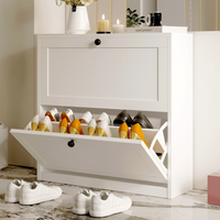 VOWNER Shoes Cabinet with 2 Flip Drawers for Narrow Entryway,Shoe Storage Cabinet Shoe Rack Organizer FathersDayGift White