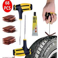 68 Pieces Tire Repair Kit with Plug Tire Plug Kit Tire Plug Repair Kit T Handle Tire Repair Tools to Fix Punctures and Plug F...