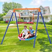 Swing Sets for Backyard, 440lbs Swing Set with Heavy-Duty Metal Frame and Adjustable Ropes, Waterproof for Round Swing for Ba...