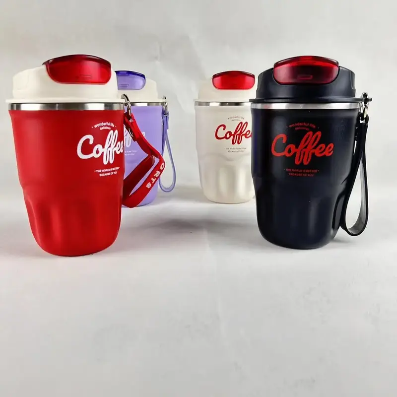 Coffee Vacuum Flask, 1 Count Portable Coffee Cup with Lid & Handle, Stainless Steel Insulated Water Bottle for Home Office Ou...