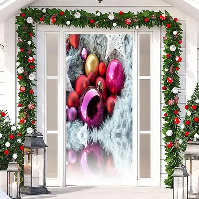 Colourful Balls White Wool Christmas Door Cover - Aperturee