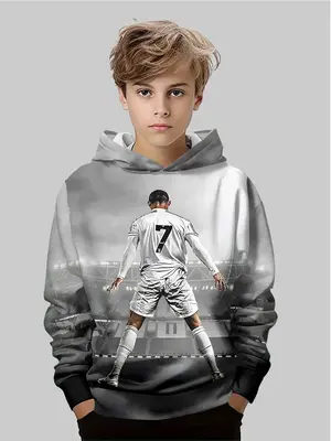 Boys' 3D Print Casual Pullover Sweater, Long Sleeve Sports Top, Fashionable Comfortable Loose Fit Design, Fun Pattern for Spr...