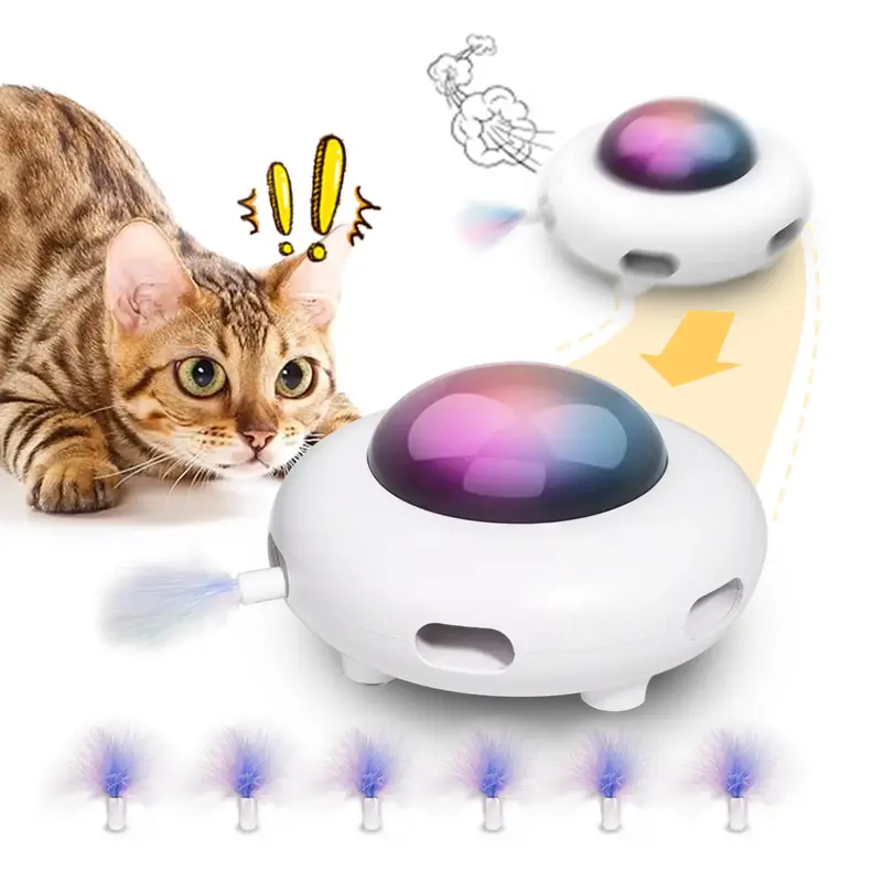 Interactive Cat Toys for Indoor Cats, Automatic Kitten Toys, Moving Feather Kicker, Fun Exercise & Hair Removal Toy, USB Rech...