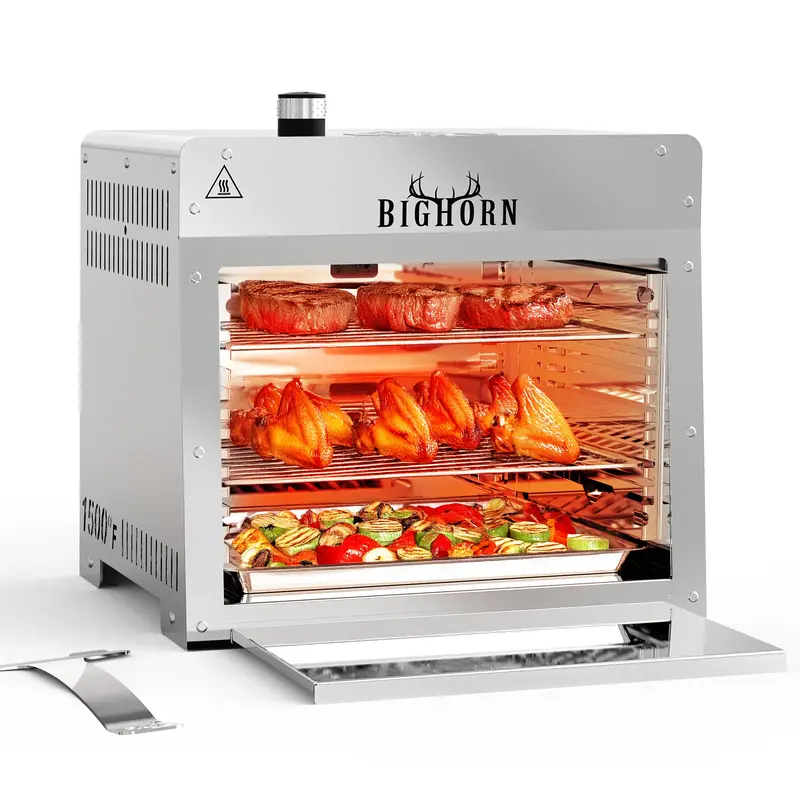 BIG HORN 1500°F Infrared Grill Tabletop Broiler, Portable Propane Steak Cooker, Stainless Steel Outdoor Camp Grill Counterto...