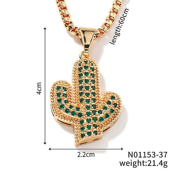 Exquisite Brass Clear & Green Cubic Zirconia Pendant Box Chain Necklaces