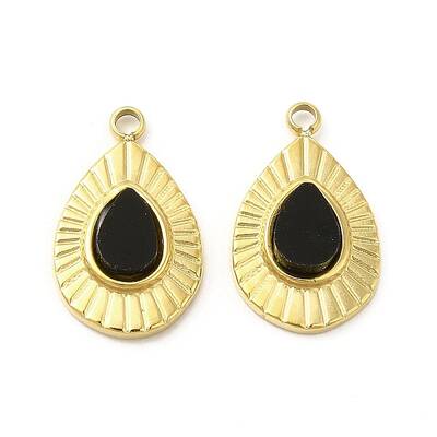 Natural Black Onyx(Dyed & Heated) Teardrop Charms