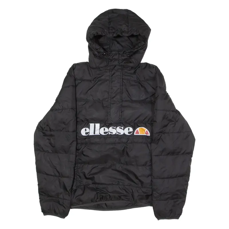 ELLESSE Puffer Womens Pullover Jacket Black Hooded UK 16