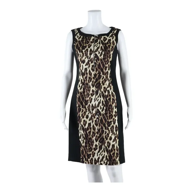 KAREN MILLEN Cheetah Print Womens Pencil Dress Black Animal Print Midi UK 12