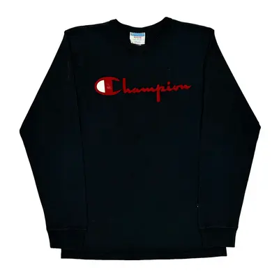 Champion Spellout Long Sleeve T-Shirt - Medium Black Cotton