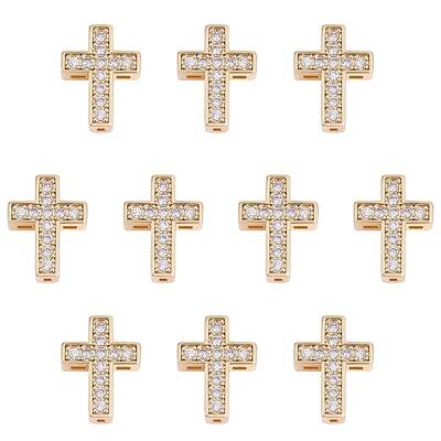 10Pcs Brass Micro Pave Clear Cubic Zirconia Beads