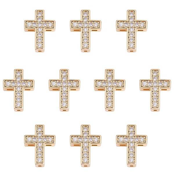 10Pcs Brass Micro Pave Clear Cubic Zirconia Beads