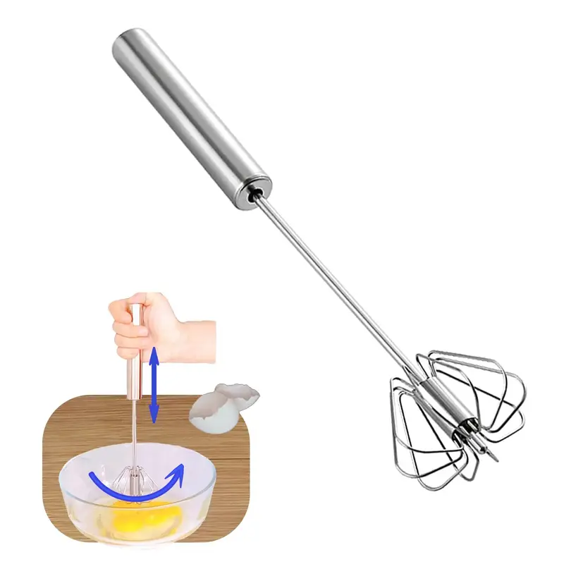 Stainless Steel Semi Automatic Whisk Egg Beater Whizzy Whisk, Hand Push Blender Kitchen Mixer Wisking Tool for Blending Cooki...