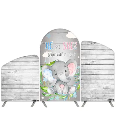 Aperturee Elephant Theme Grey Wood Baby Shower Arch Backdrop Kit | Circle Arch Backdrop Diy | Diy Arch Backdrop Cover | Chiar...