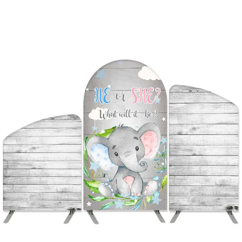 Aperturee Elephant Theme Grey Wood Baby Shower Arch Backdrop Kit | Circle Arch Backdrop Diy | Diy Arch Backdrop Cover | Chiar...