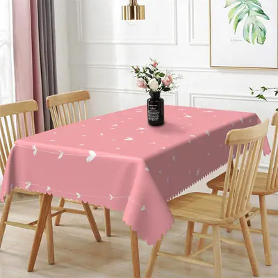 White Cute Heart Lines Pink Rectangle Tablecloth - Aperturee