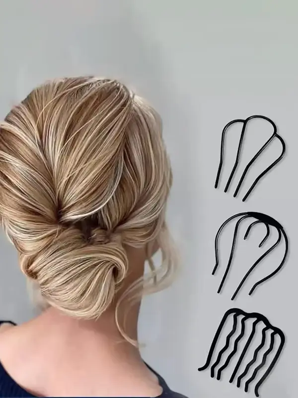 3pcs Minimalist Casual Plain Titanium Alloy U-shaped Hair Pin, Hair Accessories Set For Women For Daily Used