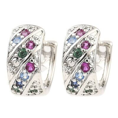Brass with Colorful Cubic Zirconia Thick Hoop Earrings