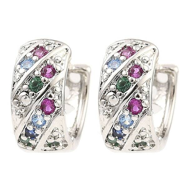 Brass with Colorful Cubic Zirconia Thick Hoop Earrings