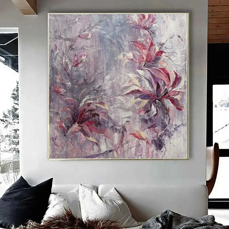 Extra Large Original Abstract Flowers Paintings On Canvas Acrylic Pink Painting Modern Fine Art Painting Nursery Wall Art | F...