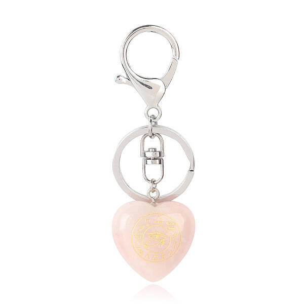 Natural Rose Quartz Heart with Eye of Horus Keychain