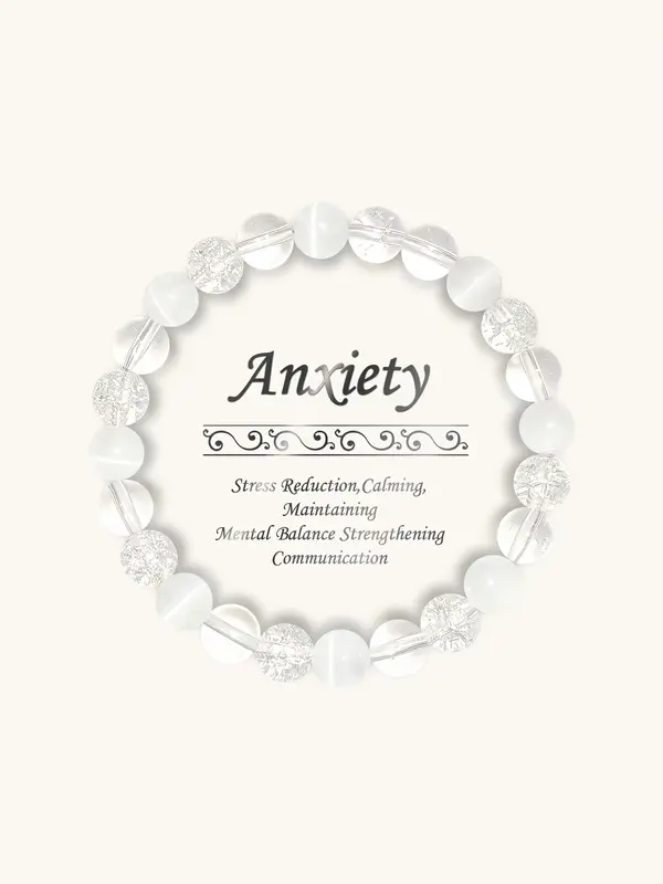 Anxiety Relief Healing Crystal Beaded Bracelet, Stress Reduction & Calming Crystal for Mental Balance, Stone for Clear Commun...