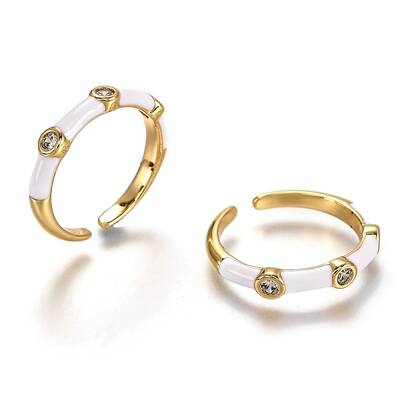Brass Micro Pave Clear Cubic Zirconia Cuff Rings