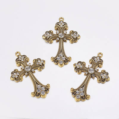 Alloy Rhinestone Cross Big Pendants