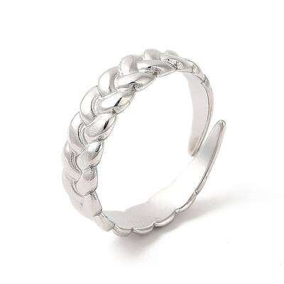 Non-Tarnish 304 Stainless Steel Twist Rope Shape Open Cuff Ring for Women