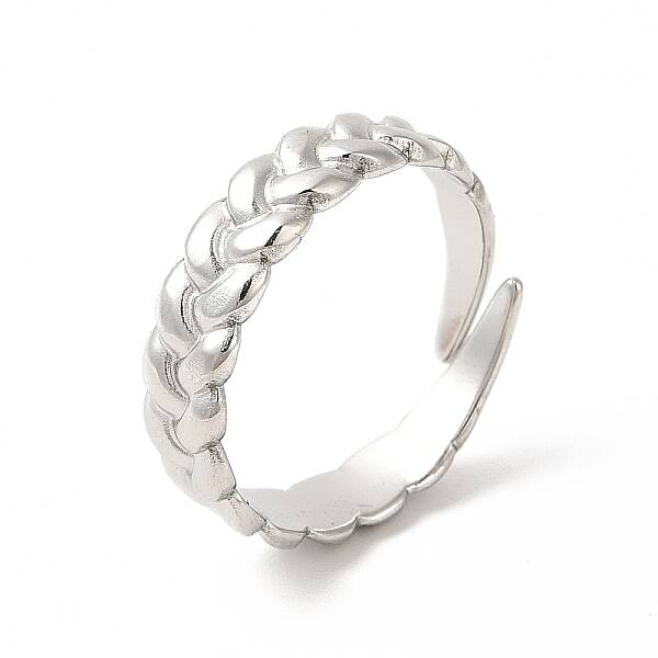 Non-Tarnish 304 Stainless Steel Twist Rope Shape Open Cuff Ring for Women