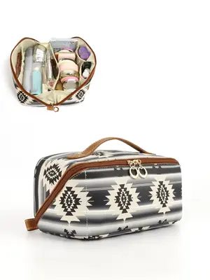 Bohemian Style Colorful Ethnic Pattern Compact Makeup Bag, Casual Trendy Waterproof Cosmetic Storage Bag, Versatile Zipper Ma...