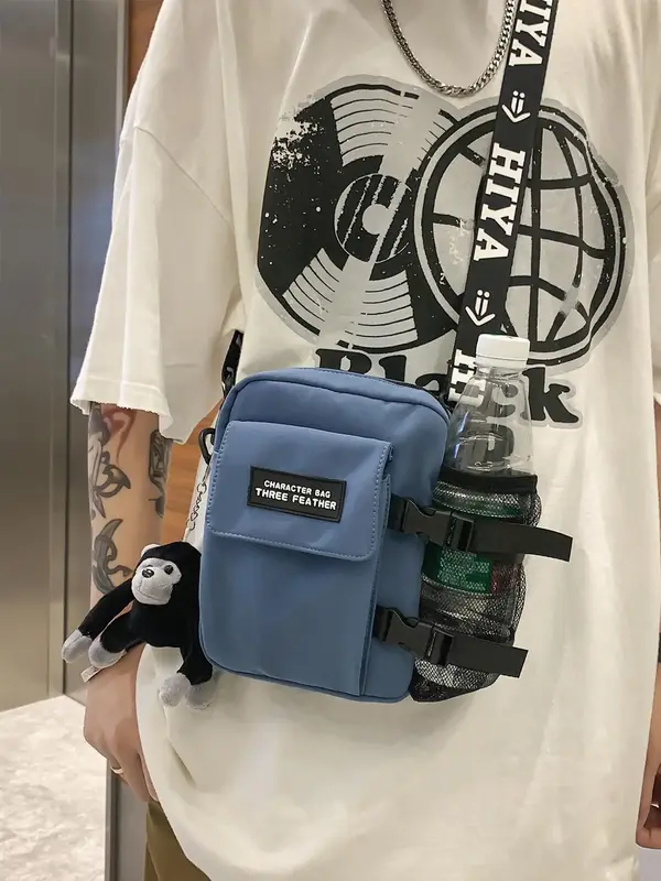 Fashion Multifunctional Small Square Bag for Men, Simple Plain Zipper Crossbody Bag, with Adjustable Wide Shoulder Strap, Tre...