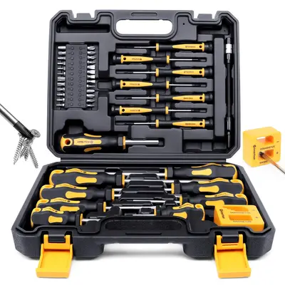 Magnetic Screwdriver Tools Set with Storage Case, Construction Tools, Slotted Phillips Hex Torx Bits Precision Screwdriver Ro...