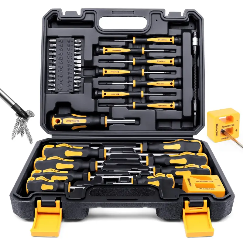Magnetic Screwdriver Tools Set with Storage Case, Construction Tools, Slotted Phillips Hex Torx Bits Precision Screwdriver Ro...